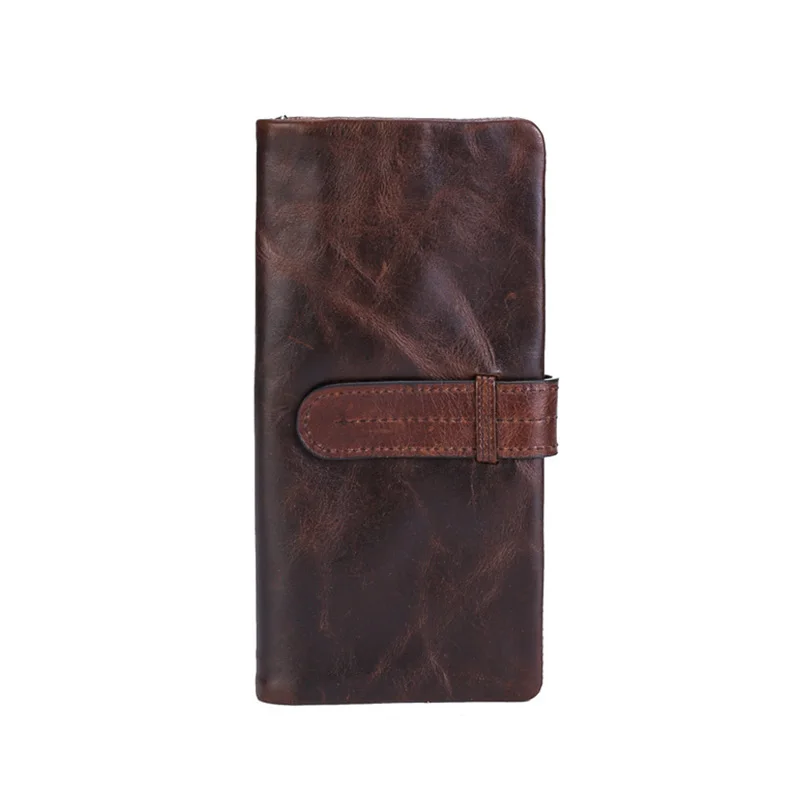 

Genuine Leather Original Men Wallet Retro First Layer Leather Long Zipper Stitching Wallet Card Holder Clutch Bag Purse