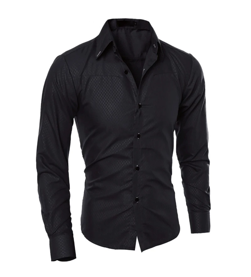 Новая популярная мужская модная Повседневная Деловая темно-зернистая ромбовидная рубашка с длинными рукавами Мужская