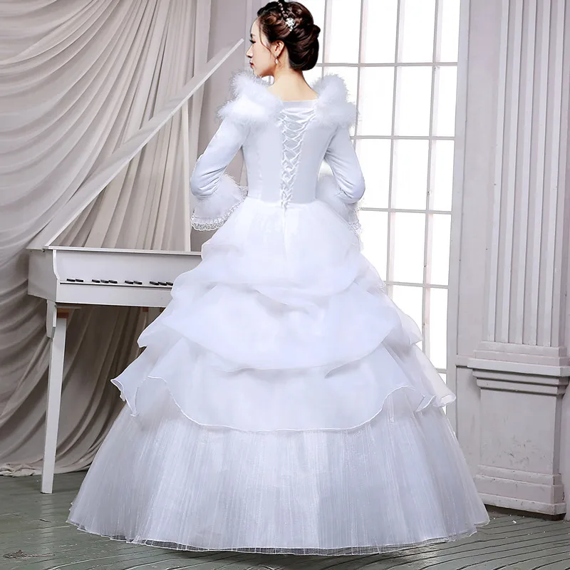 Модное зимнее свадебное платье с длинным рукавом из хлопка, теплое свадебное платье для невесты, кружевное свадебное платье с блестками