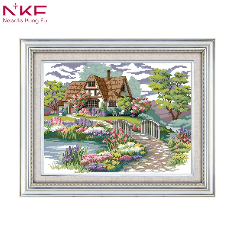 

Dream house european style home decor Chinese printing cross-stitch embroidery knit suit printed on canvas diy dmc14CT landscape