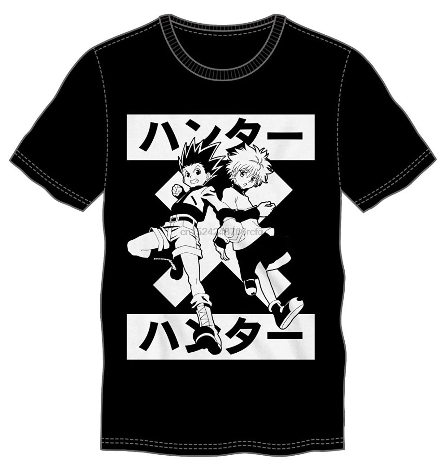 

Gon and Killua Fitted Crew Neck T-Shirt Hunterxhunter Series Character Duo Anime Manga