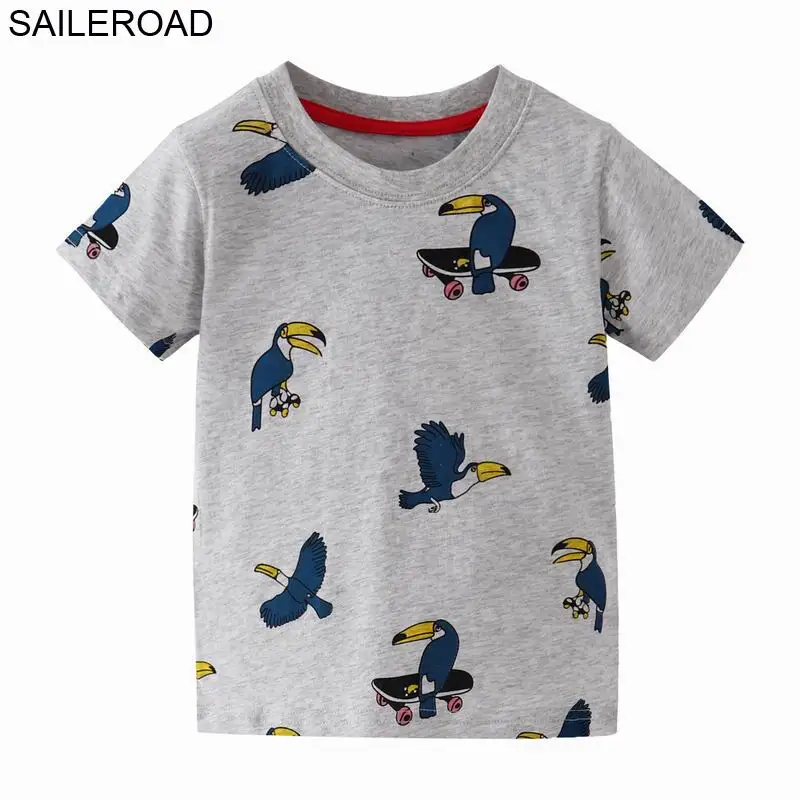 

SAILEROAD T-shirt for Boy Parrot Print 7Years Summer Child T-shirts Cotton Girl Shirt for Kids T Shirt School Children Clothing