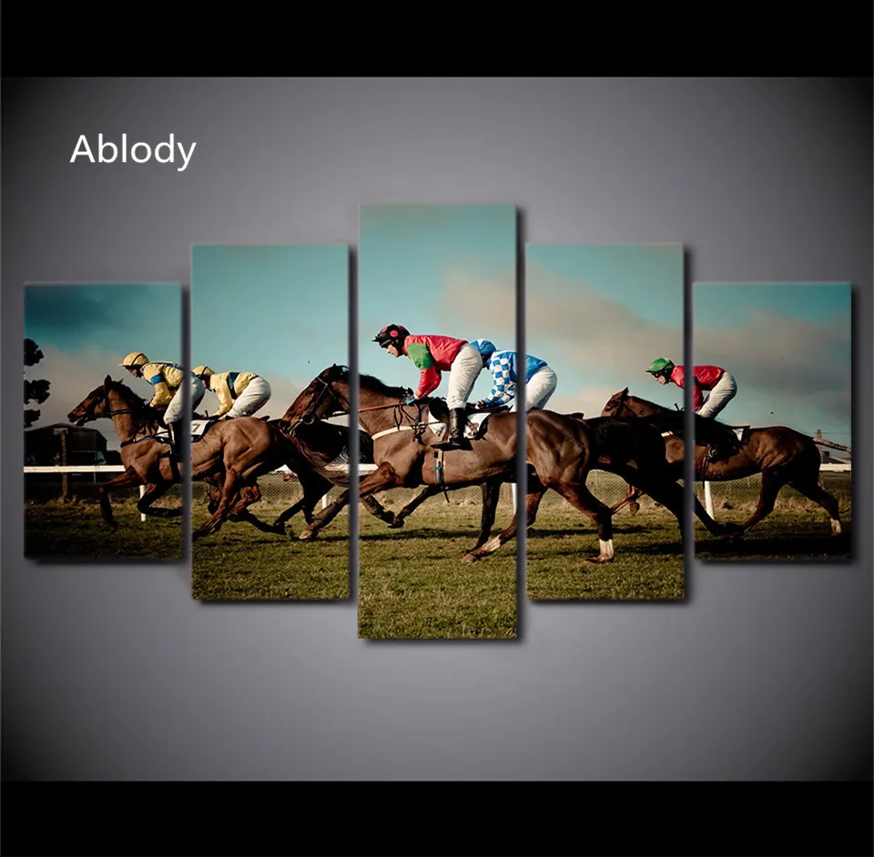 5Piece Wall Picture HD Printed Horse Racing Painting Wall Pictures For
