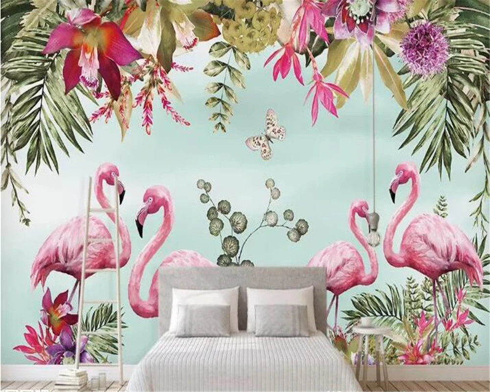 Behang Handgeschilderde Tropische Rainforest Flamingo Tv Achtergrond Kinderkamer Woonkamer Slaapkamer 3d _ - AliExpress Mobile