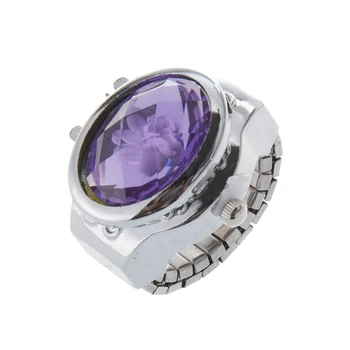 

Stretch Band Flower Inlay Hunter Case Finger Ring Quartz Watch For Lady