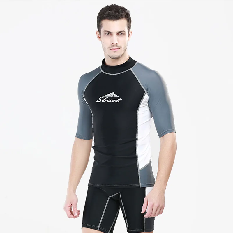 SBART Short Sleeve Rash Guard Swimwear Surf Shirt And Shorts Scuba