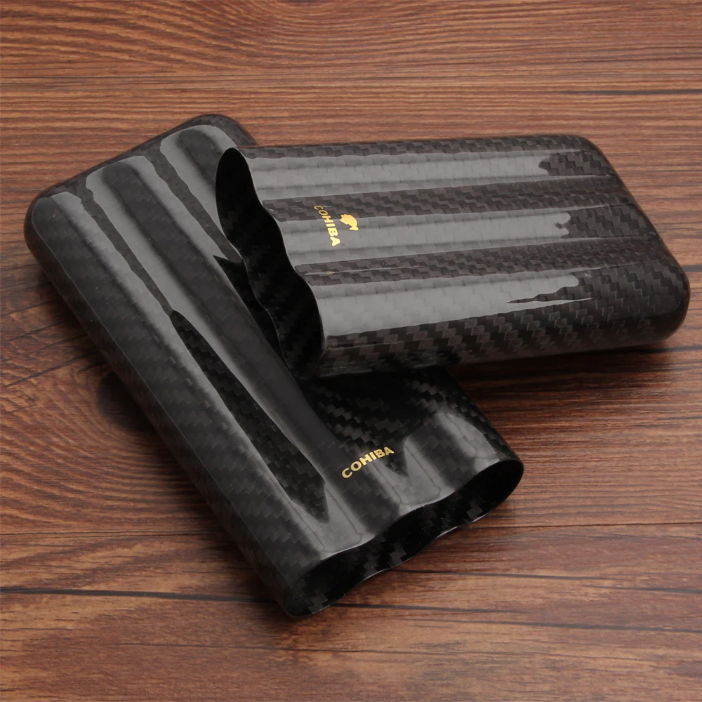 COHIBA Черный карбоновый блеск Чехол для сигар коробка 3 трубки держатель табака
