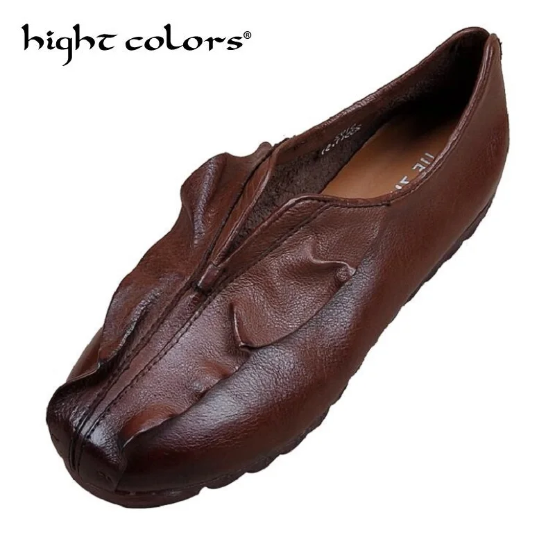 

2018 spring national wind handmade Genuine leather women shoes female with flat soft bottom loafers shoes for women moccasins