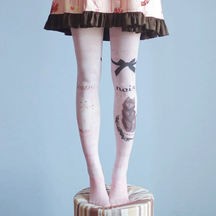 

Classic Women's Tights 80D Bow Cat Velvet Stockings.Lolita Lady Vintage Cartoon Faux Tattoo Stockings Pantyhose Hosiery.7 Colors