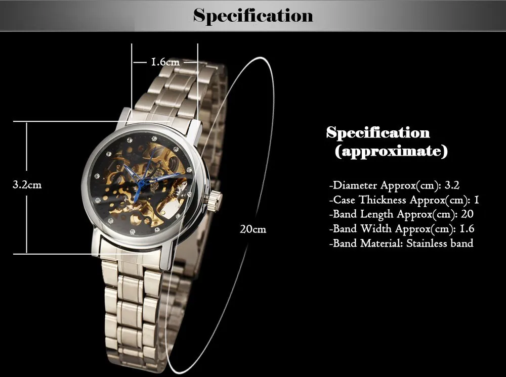 Часы Winner со стальным ремешком со стразами и золотым скелетом женские часы с синей указкой механические Автоматические женские наручные часы с платьем для девочек