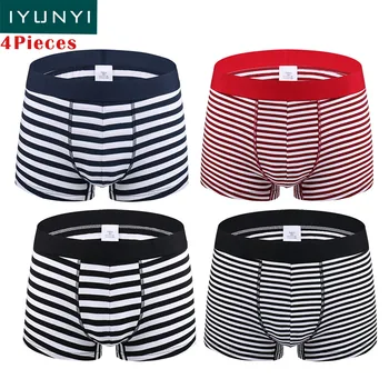 

4Pcs/lot IYUNYI Men's Underwear Panties Boxershorts Men Mens Boxers Soift Striped Cotton Man Boxers Ropa Interior De Hombre