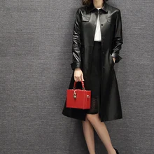 Женский брендовый плащ-Тренч из натуральной кожи, женские Куртки из натуральной овчины, черный, коричневый цвет, большие размеры, 2xl, xxxl