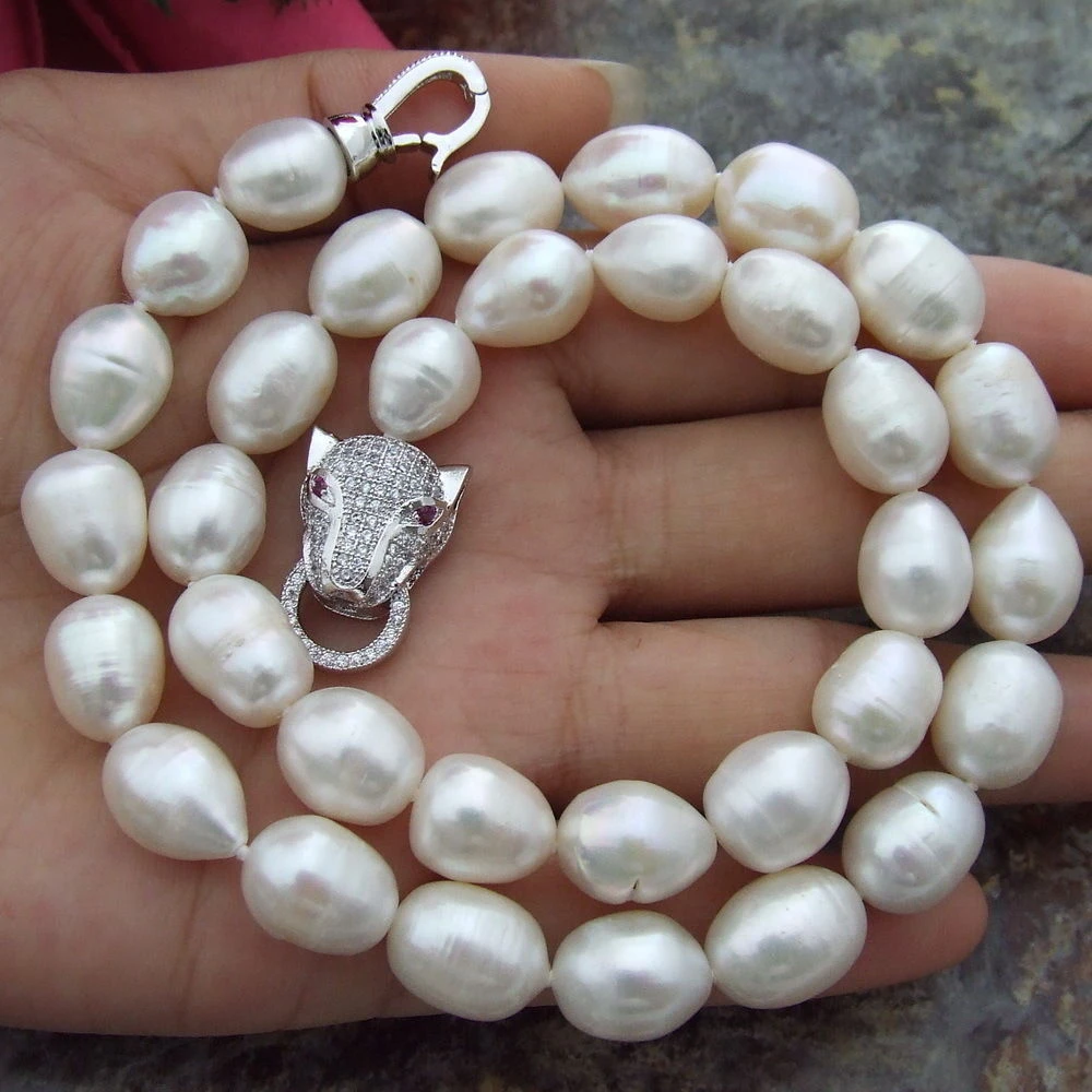 NEW 12-13mm south sea white baroque pearl necklace bracelet set leopard Clasp NEW 12-13mm south sea white baroque pearl necklace bracelet set leopard Clasp