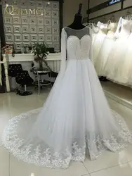 Vestido de Casamento 2018 с длинным рукавом свадебное платье Роскошные Спарки невесты платья A-Line Princesa свадебные платья