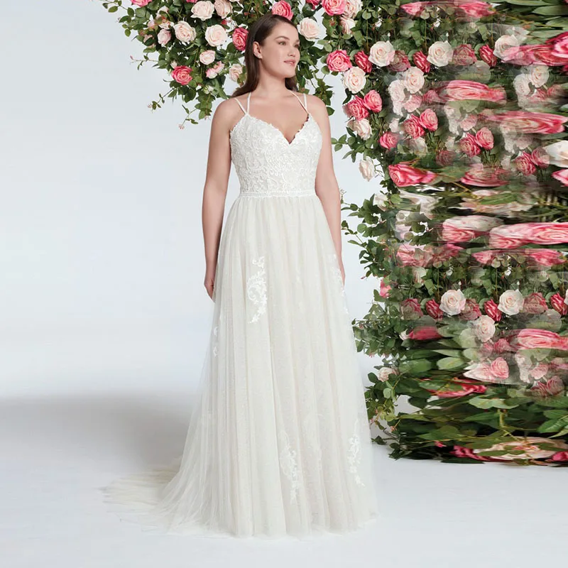 

Eightale Plus Size Wedding Dress Bride Dresses Spaghetti Strap A-Line Appliques Lace Boho Wedding Gowns Sexy Free Shiipping