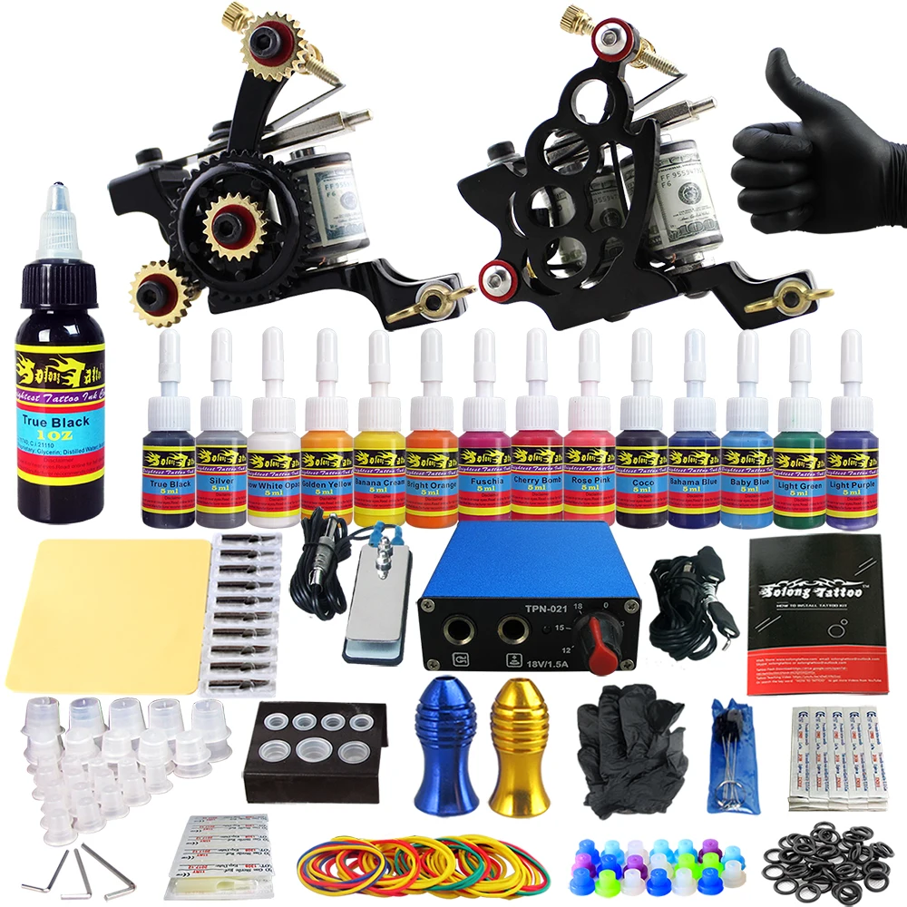 

Solong Tattoo Starter Tattoo Machine Kit 2 Tattoo Machine 14 ink TK203-12
