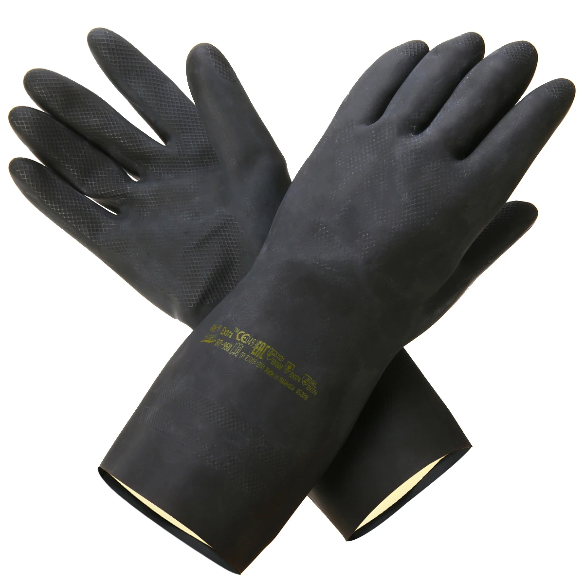 2pcs Black Heavy Duty Natural Rubber Gloves Household Gloves Acid Alkali Resistant Chemical Gauntlet for Garden Tool