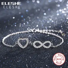 ELESHE Новая мода 925 стерлингового серебра Бесконечность и сердце браслет для женщин с кристаллами камни браслет для друзей