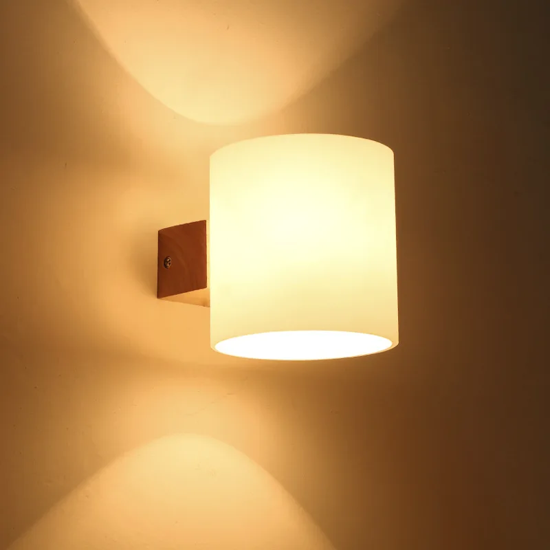 

Creative Solid Wood Wall Lamp Modern Simple Living Room Balcony Lamp LED Wood Bedroom Bedside Lamp