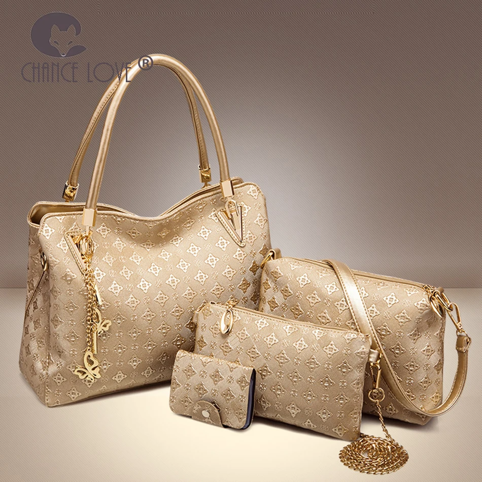 

Chance Love 2018 new fashion metal pattern texture butterfly Pendant Luxury gold bag 4 piece suit designer women handbag