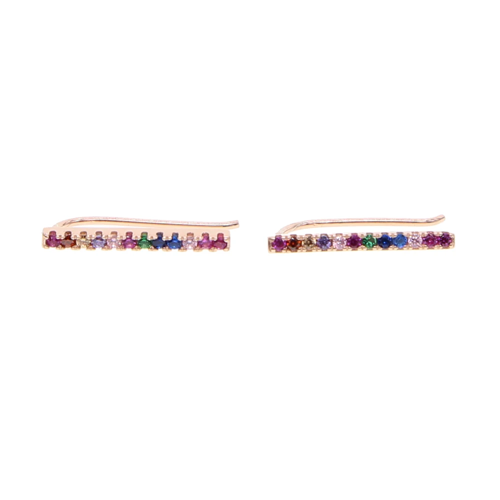 2018 Women Hot Sale Silver Earings Brincos Multi Layer Rainbow Color Cz Bar Long Ear Wire 925 Fashion Mix Climber Earring