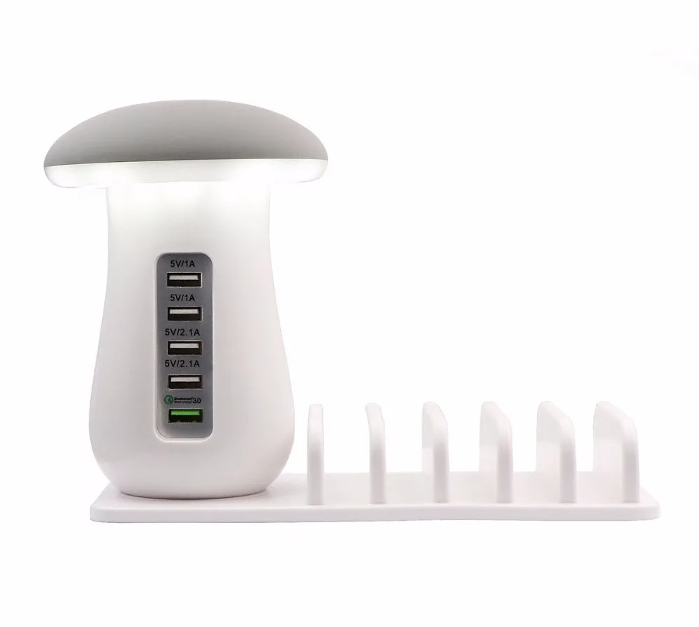 5 Ports Travel Charger Lamp Desk Lamp Charger Quick Phone Charger For iPhone X 8 8 Plus Samsung Galaxy S9 S9+All Cell Phone