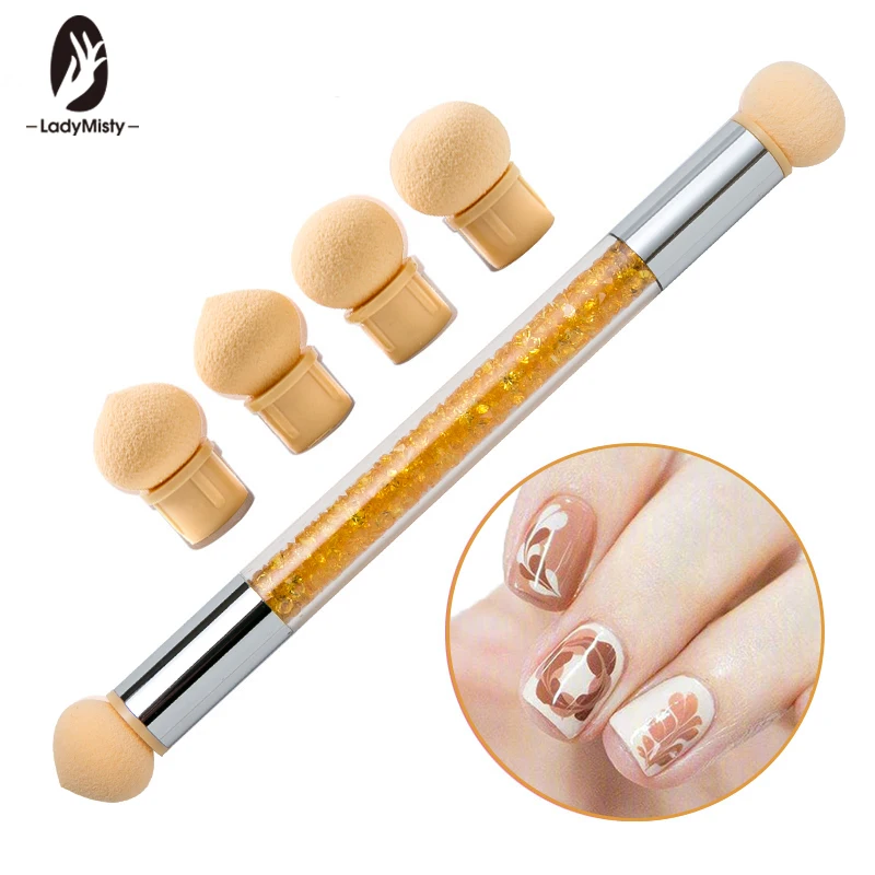 

Ladymisty Nail Art Sponge Brush Double-Headed Pen Gradient Blooming Transfer Stamping 6 Sponge Head Pen Manicure Tool