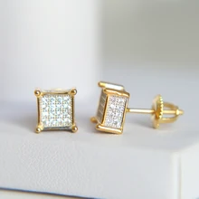 925 Стерлинговое Серебро, высокое качество, милые мини квадратные блестящие золотые серебряные серьги для женщин и мужчин в стиле хип-хоп, cz