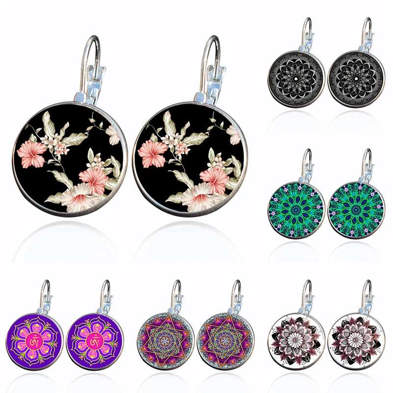 

Boho Mandala Flower Silver Drop Earrings For Women Vintage Jewelry Pattern Round Earings Bijoux boucles d'oreilles bohemia