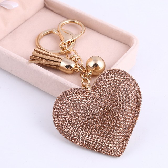 Heart Handmade Cute Bling Crystal keychain For Women Car Pendant Girl Statement Rhinestone Jewelry Bag Key Chains Ring