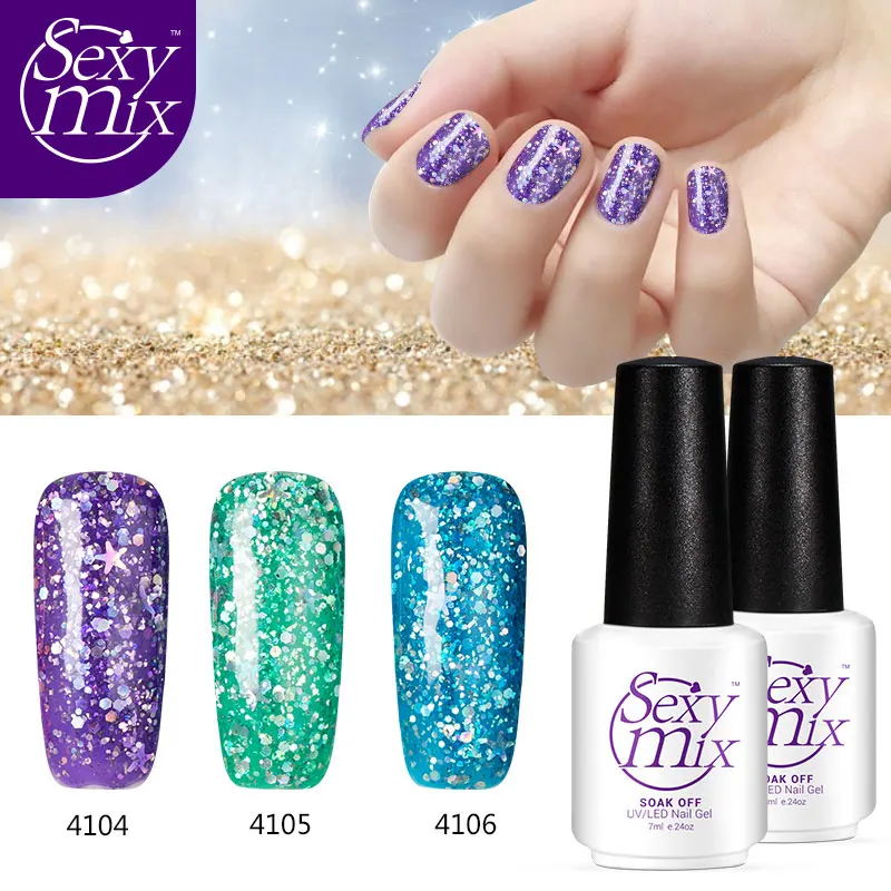 

Sexymix 3pcs/pack 12 Colorful Shining 3D Glitter Gel Nail Polish 2017 HOT New Semi Permanent Long-lasting UV Nail Gel Polish Set