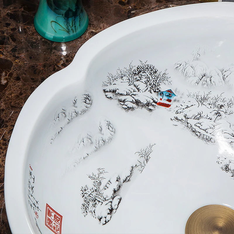 Chinese wash basin vessel sinks Jingdezhen Art Counter Top Ceramic Bathroom Basin Bathroom Sink (2)