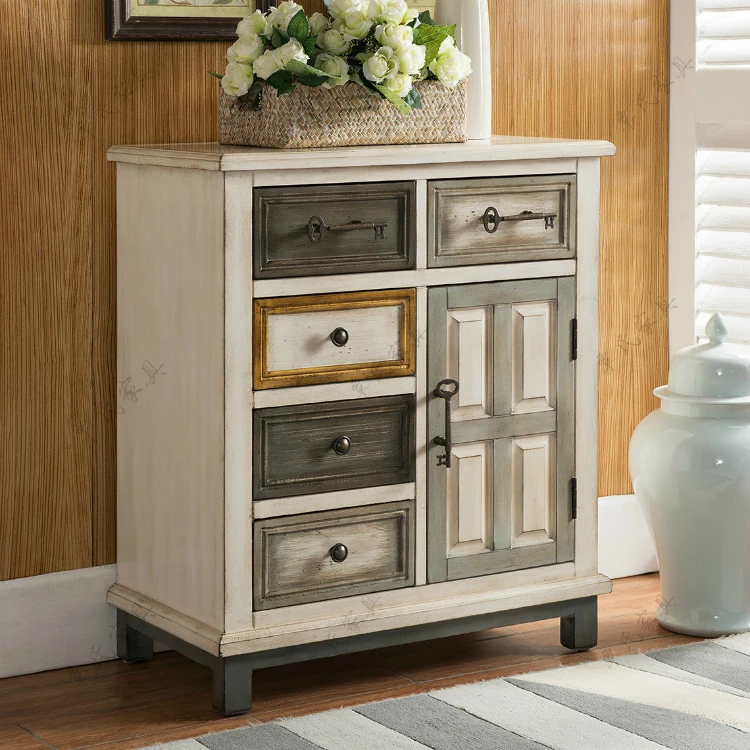 American countryside entrance cabinet, European solid wood living room cabinet, multi bucket cabinet, old retro American countryside entrance cabinet, European solid wood living room cabinet, multi bucket cabinet, old retro