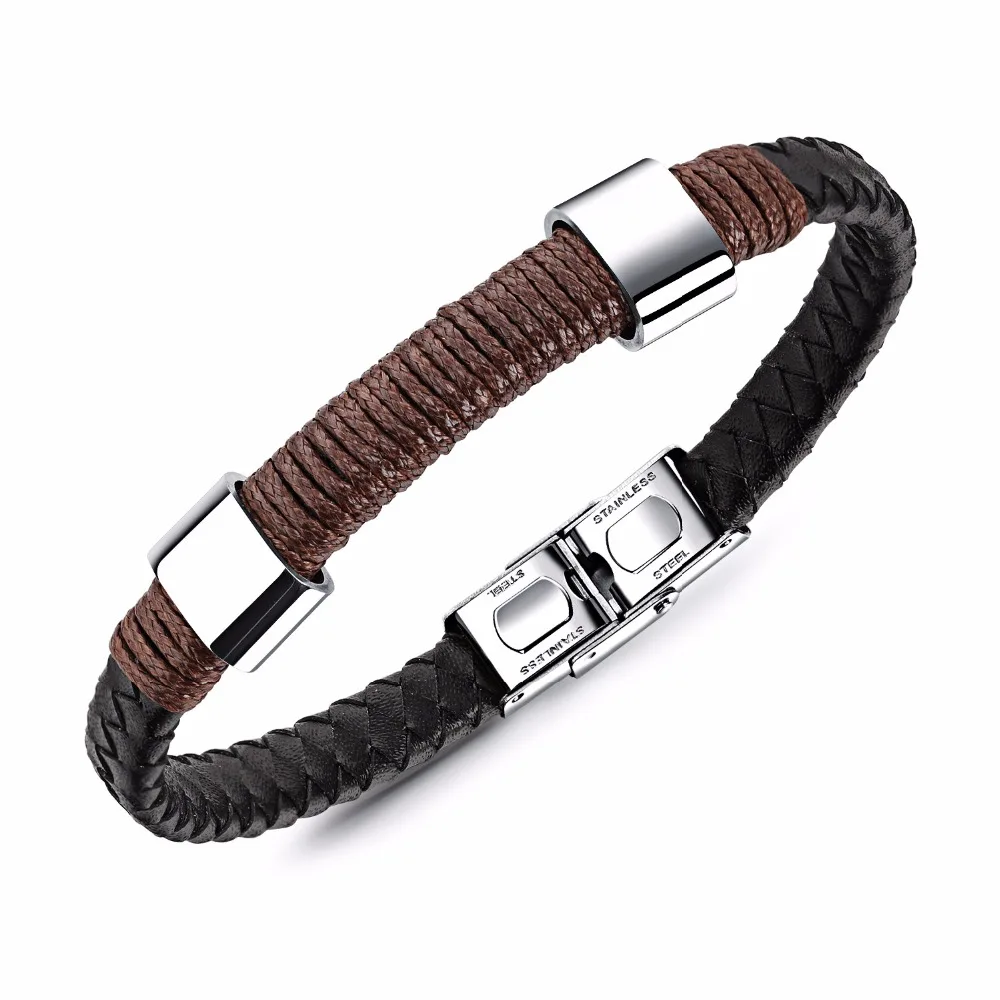 FATE LOVE New Casual Male Men Statement Bracelets & Bangles Jewelry Black PU Leather Wristlet Fashion Jewelry PH1231