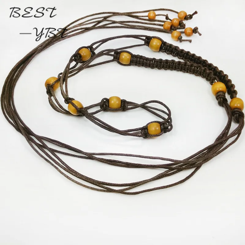 

Girls fashion accessories Bohemian style wooden bead hand-woven wax rope belt waist chain tassel wind retro style boutique belts