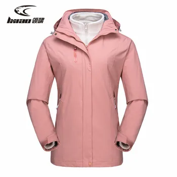 

LXIAO Winter Jacket Women Waterproof Jacket 2 Pieces Softshell Fleece Jacket Women Windbreaker Female Outdoor Hiking Women Coat