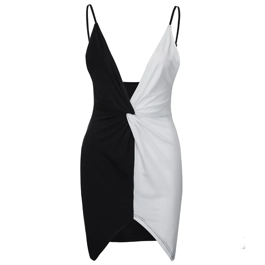 Сексуальное платье на бретельках, женское модное белое лоскутное платье с глубоким v-образным вырезом, облегающее, обтягивающее, мини-платье для дам, вечернее платье C25
