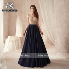 С плеча два камня Бисероплетение лиф А-силуэт темно-синий матовый атласное платье для выпускного вечера элегантное длиной до пола длинное вечернее платье