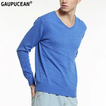 Натуральная мужская Трикотажная одежда Gaupucean, чистый хлопок, длинный рукав, синий, оранжевый, серый, пуловер, Осень-зима, круглый вырез, мужской свитер