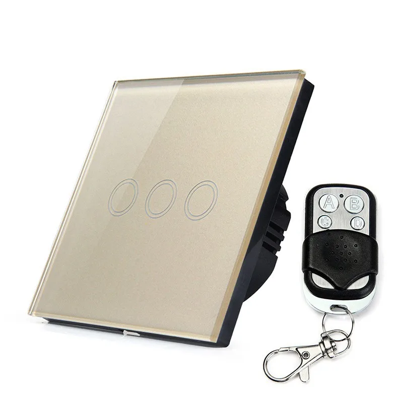  Стандартный ЕС 3 Gang 1 Way Стену Сенсорный Выключатель Стекло Сенсорная панель РФ 433 МГц Пульт Дистанционного Управления Выключатель Света Со СВЕТОДИОДНОЙ индикатор 