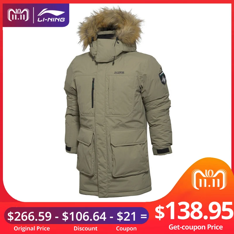 

(11.11 Clearance)Li-Ning Men Outdoor Down Jackets Waterproof 90%White Goose Down Fur LiNing Sports Parkas Coats AYML025 MWY308