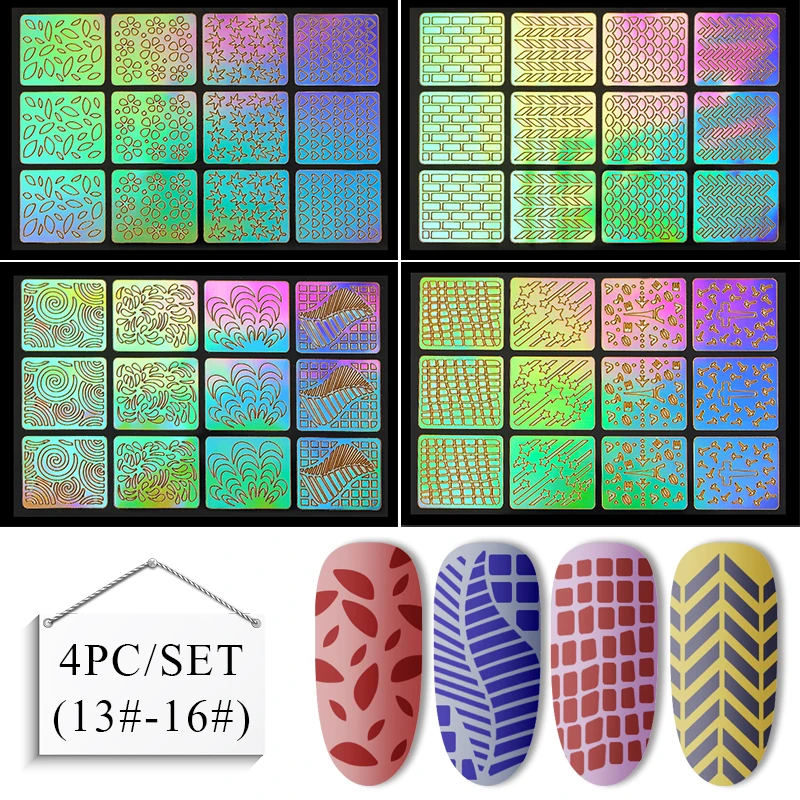 Лазерный дизайн ногтей, полый наклейки Винил для ногтей 3D изображение Руководство по переводу трафарет набор неправильный шаблон смешанные наклейки 24 дизайна - Цвет: W1198