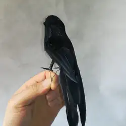 Около 15 см черная ворона птица модель ручной работы, полиэтилен и перья птица, бонсай украшения игрушка, новогодний подарок w3902