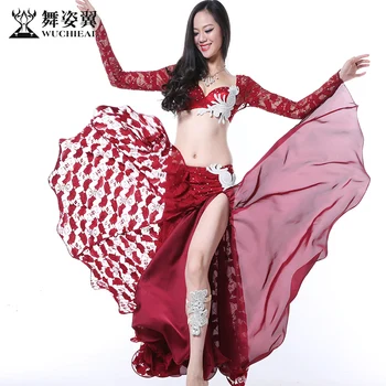 

2017 Rushed Belly Dance Skirt Belly Dance Costumes Wuchieal Brand Woman Costume Sexy Top+ Skirt 2pcs/suit Performance Set 2511
