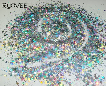 

30g Holographic Laser Silver Solvent Resistant Hexagon Powder nail Paillette Shape Glitter Mixed for Polish Nail Art Decoration