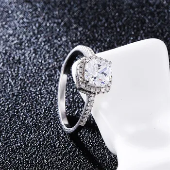 

S925 Sterling Silver Jewelry Rings For Women Square Stone White Gold-Color Wedding Engagement Bridal Jewelry Ring Drop Shipping