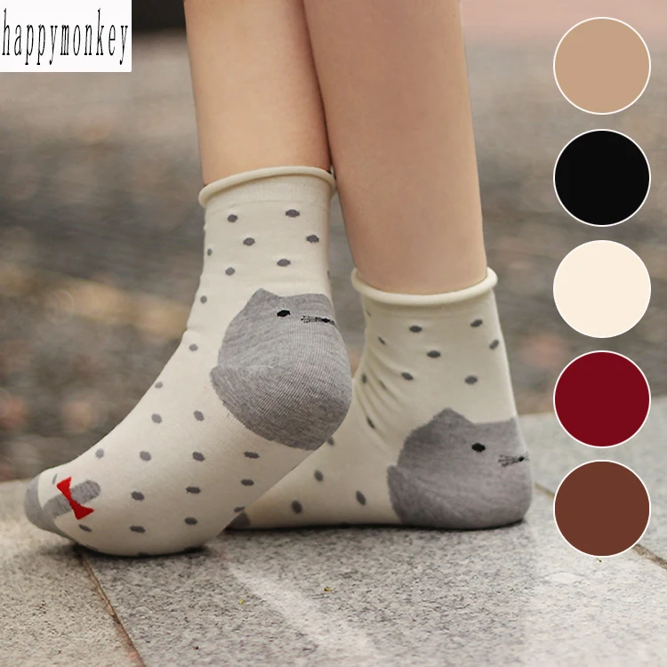2015 new 10 pieces =5 pairs autumn/winter socks Super cute little bow Kitty cotton socks Cat of socks, cute women cotton socks.