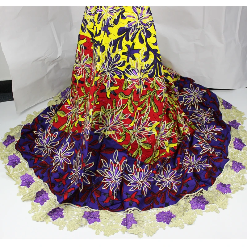 

6 Yards/pc Hot sale African water soluble lace design with rhinestone Nigerian Super wax Fabric Hollandais prints fabric VL11