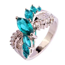 Art Deco Drop Cut Blue White Cubic Ziconia Silver Color Ring Size 6 7 8 9