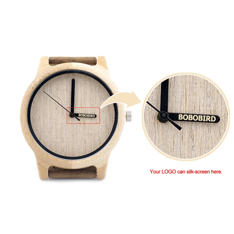 BOBO BIRD V-A22 Bamboo Wooden Quartz Watch Mens Luxury Brand Leather Watch Logo Silk-Screen on Hour Hand erkek kol saati